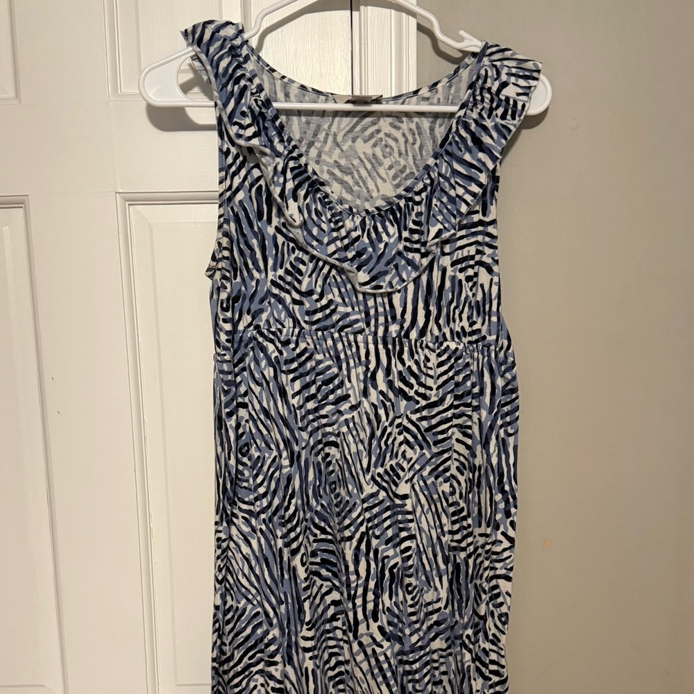 LOFT Zebra Patterned Dress in Blue and White